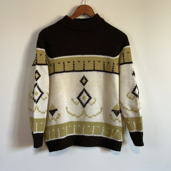 VTG Ski Sweater Fair Isle Retro Knit Waldorf Grandpa Large Cream Southwest - Picture 1 of 11